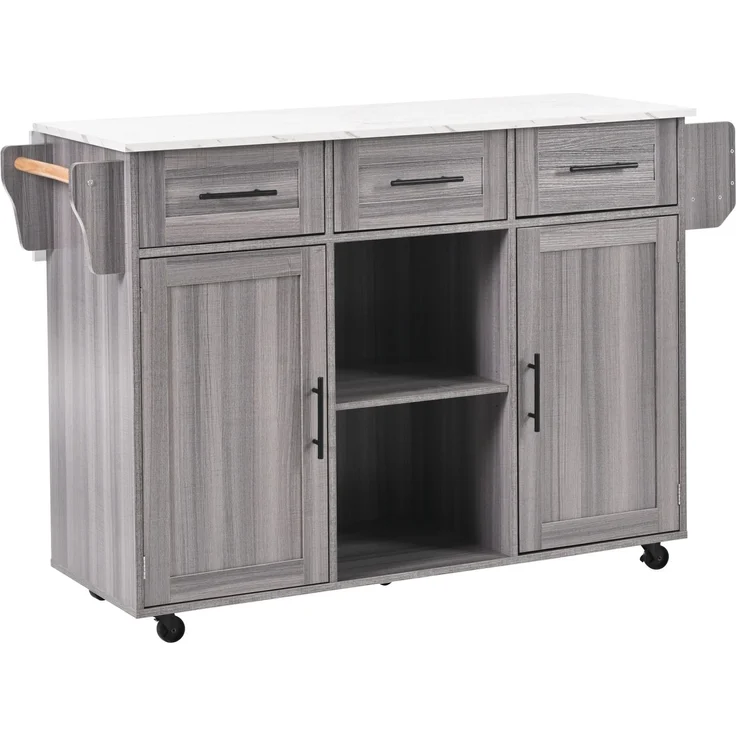 Küchenwagen 139x46(71)x91,5 cm mit klappbarer Arbeitsplatte, Schubladen und Rollen – Bild 7