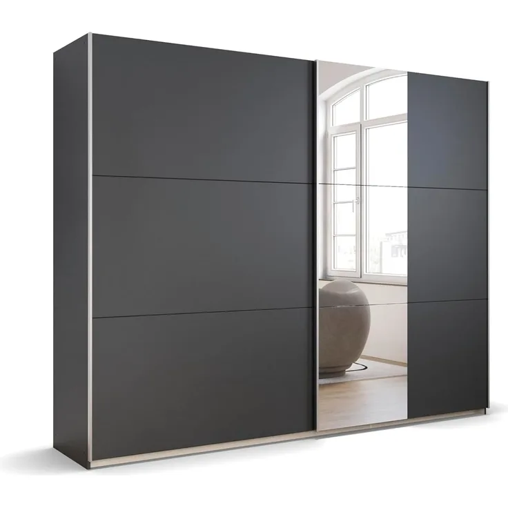 rauch Kleiderschrank; Schwebetürenschrank KRONACH, 2-türig, 1 Spiegeltüre, Graumetallic, 261 x 210 x 59xcm