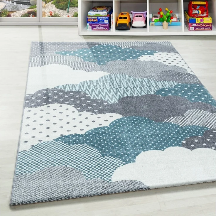 Carpettex Kinderteppich Wolken Design, Rund, Höhe: 10 mm, Teppich Kinderzimmer Wolke Design Kinder Teppich Blau Babyzimmer – Bild 1