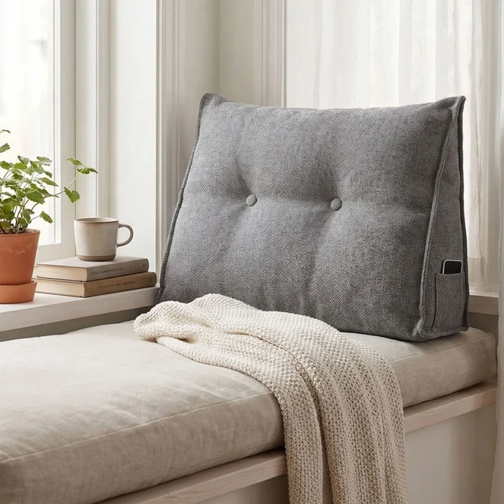 Home Nature Wohnkonzept Rückenstützkissen, Ergonomische Rückenstütze für Bett und Sofa mit Taschen, Grau, 70 x 19 x 52 cm – Bild 5