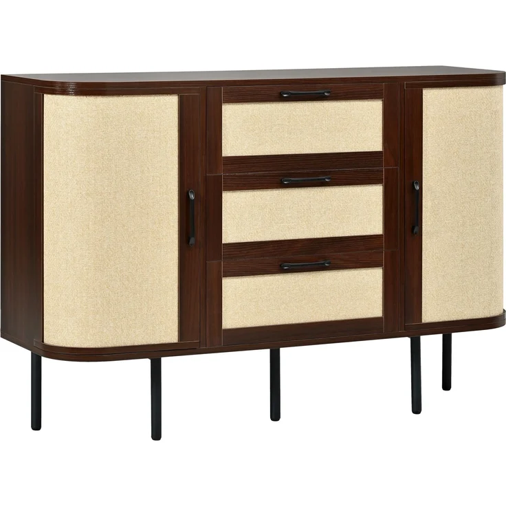DESVIAE Sideboard-Möbel-Set Nussbaum aus MDF – 120x40x82 cm – Geflechtfronten, Metallfüße – Bild 4