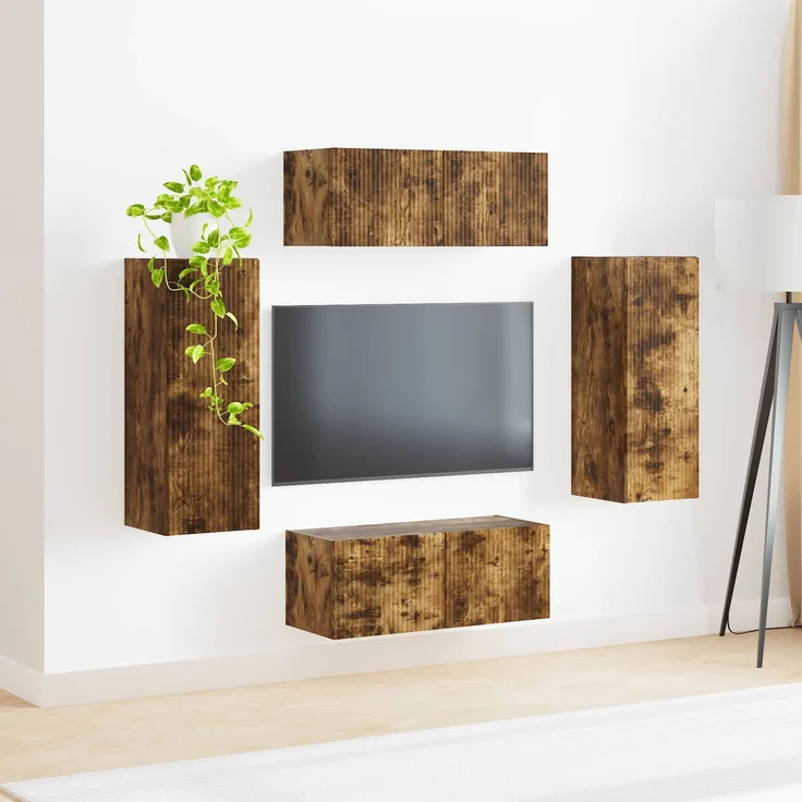 vidaXL TV-Wandregal-Set 4 pcs Geräucherte Eiche Holzwerkstoff 3408921 – Bild 4