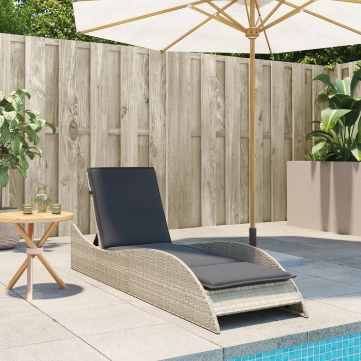 vidaXL Sonnenliege mit Auflage Hellgrau 60x205x73 cm Poly Rattan 368283 – Bild 9