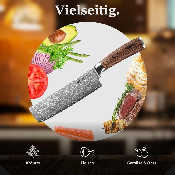 Wakoli Asiamesser EDIB Sakura Damast Nakiri Messer Küchenmesser 18 cm Klinge, aus 67 Lagen Damaststahl, VG-10 Kern – Bild 6
