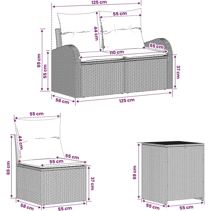 vidaXL Sofa Set 5 stk. Braun und Creme Weiß Polyrattan und Stahl 3447774 – Bild 10