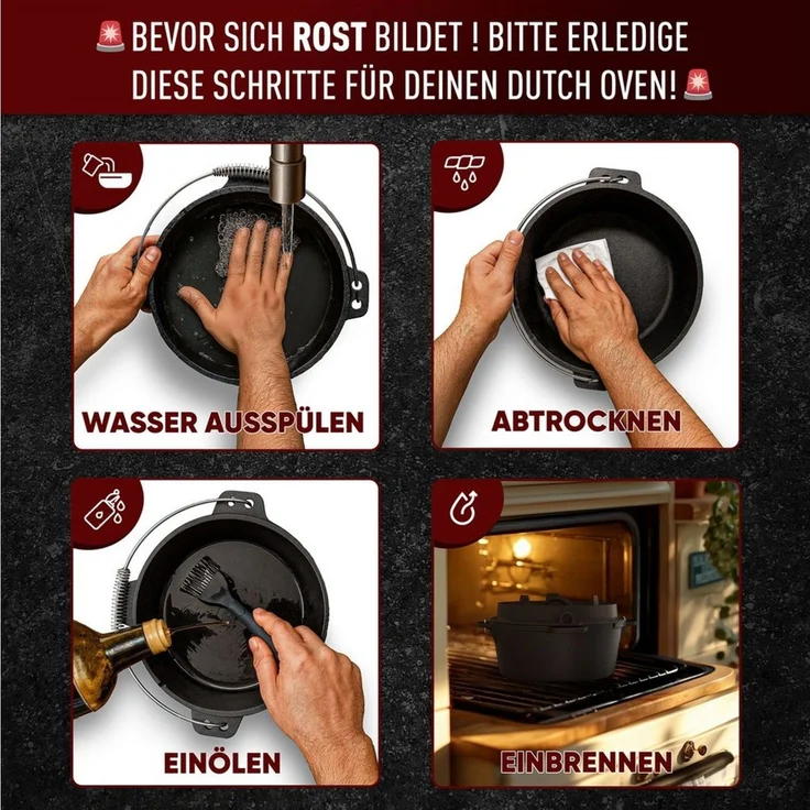 GUSSKÖNIG Schmortopf GUSSKÖNIG Dutch Oven Set 4,5 Liter 2in1 Deckelheber Bürste Rezeptbuch – Bild 3