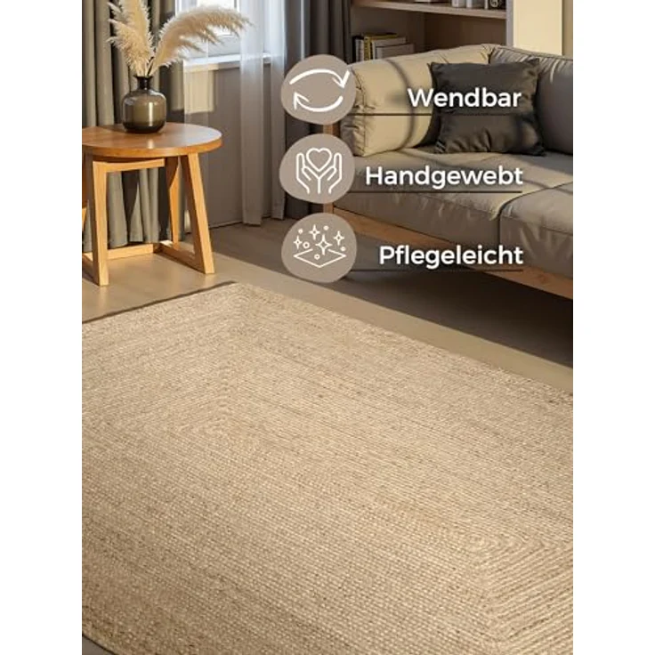 XXXL Juteteppich Sharmila, Creme, rechteckig 120x180 cm, Oeko-Tex® Standard 100, pflegeleicht und beidseitig verwendbar, für Fußbodenheizung geeignet – Bild 3
