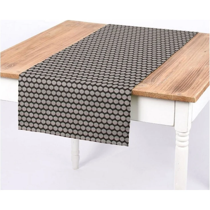 SCHÖNER LEBEN. Tischläufer SCHÖNER LEBEN. Tischläufer Jacquard Punkte schwarz silbergrau, handmade – Bild 1