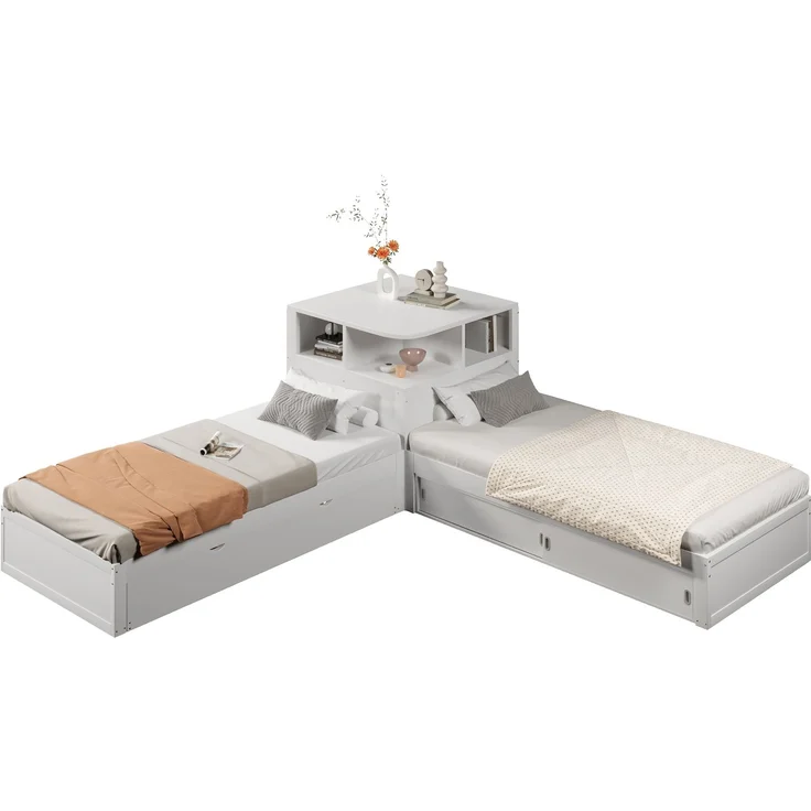 ZUBALIYA Holzbett 90 x 200 cm – Ausziehbett, Stauraum mit Schiebetüren, LED-Beleuchtung, MDF, Kiefer, Weiß – Bild 10