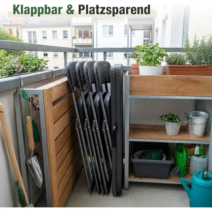 Sekey Gartengarnitur Set, Garten-Essgruppe 4 Personen, Balkonset Balkonmöbel Set 4 Stühle mit Tisch, Klappbar Gartentisch mit Stühlen Set Terrassenmöbel für Terrasse, Balkon, Bistro, Garten – Bild 4