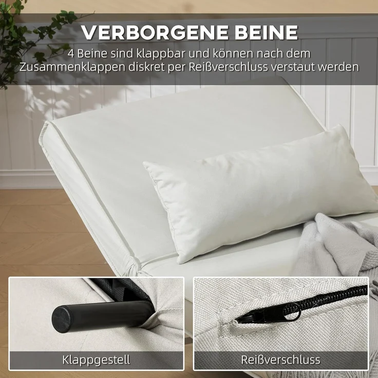 HOMCOM Relaxsessel mit Bettfunktion, verstellbare Rückenlehne, Leinenimitat, Tannenholz, Cremeweiß, 94 x 78 x 80 cm – Bild 6