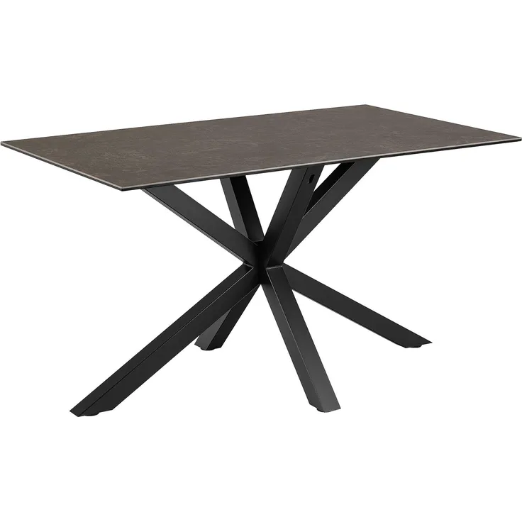 AC Design Furniture Heather Rechteckiger Esstisch für 4 Personen, Tischplatte in Schwarz und Metallkreuzgestell, Küchentisch mit Keramikoberfläche, Kratzfest, B: 135 x H: 75,5 x T: 80 cm