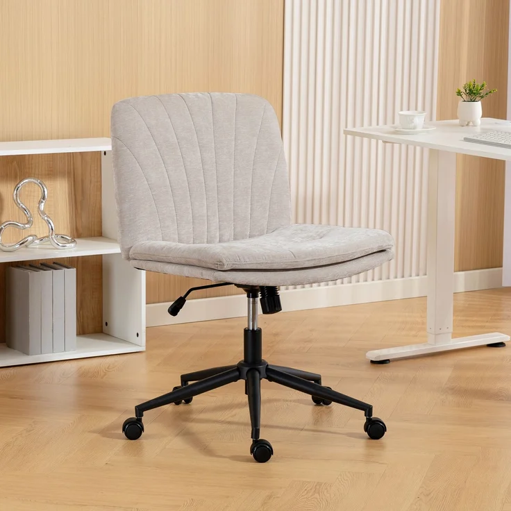 MELAYR, Homeoffice Stuhl Schreibtischstuhl mit Leinenoptik Höhenverstellbar Schneidersitz, 67 x 62 x 93 cm, Beige – Bild 4