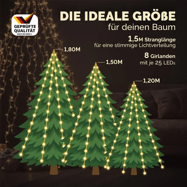 Monzana® Weihnachtsbaumbeleuchtung mit Ring 1,5m LED Lichterkette – Bild 4