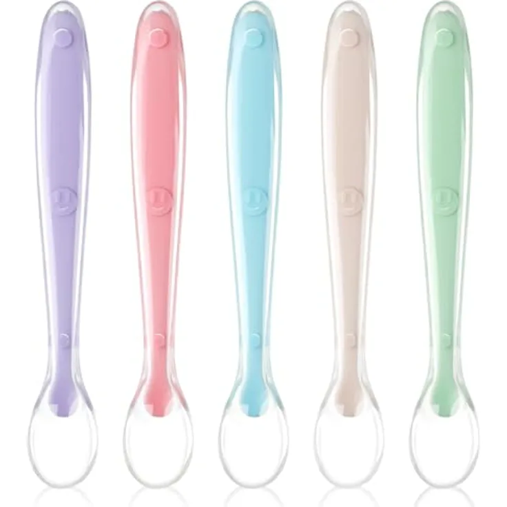 Vicloon Babylöffel, 5 Stück Baby Fütterlöffel aus Extra Weich Silikon, BPA Frei, Breilöffel Lang, Säugling Beikost Esslöffel für Baby & Kleinkind Säugling Kinder ab 4 Monate