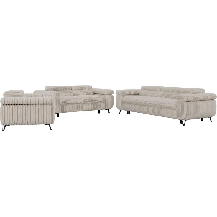 Sofagarnitur PETER 1-2-3 mit Schlaffunktion, verstellbare Kopfstützen, verstellbare Armlehnen, freistehend, Wellenfederung, Polstermöbel-Set, 3-teilig, Couchgarnitur - Beige Cord – Bild 8