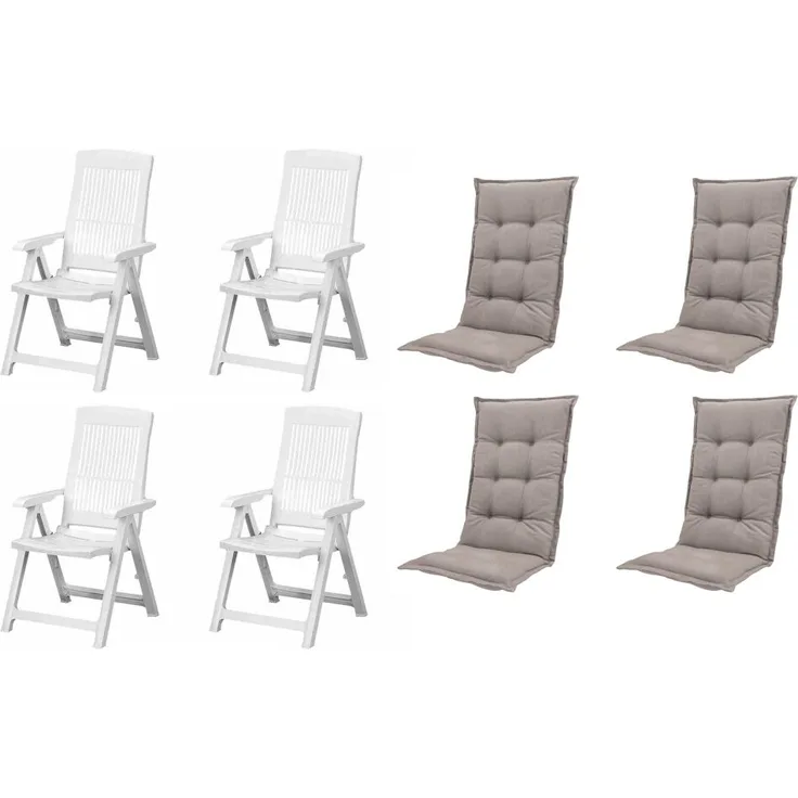SET Tampa 4 x Klappsessel weiß, 4 x Auflage taupe