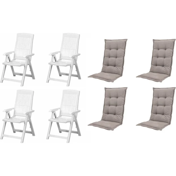 SET Tampa 4 x Klappsessel weiß, 4 x Auflage taupe – Bild 1