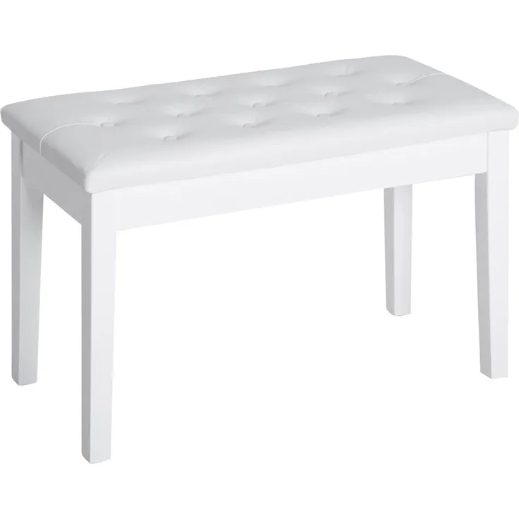 HOMCOM Klavierbank traditionellen Flurbank im Landhausstil kosmetischer Hocker Stauraum (Hocker, 1-St, Klavierhocker), Gummiholz, Kunstleder, Weiß, 76 x 36 x 50 cm