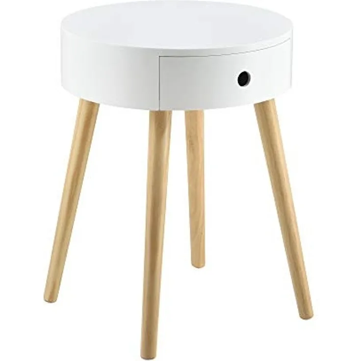 Nachttisch Aurich 50x38x38 cm mit Schublade Retrodesign Weiß en. casa