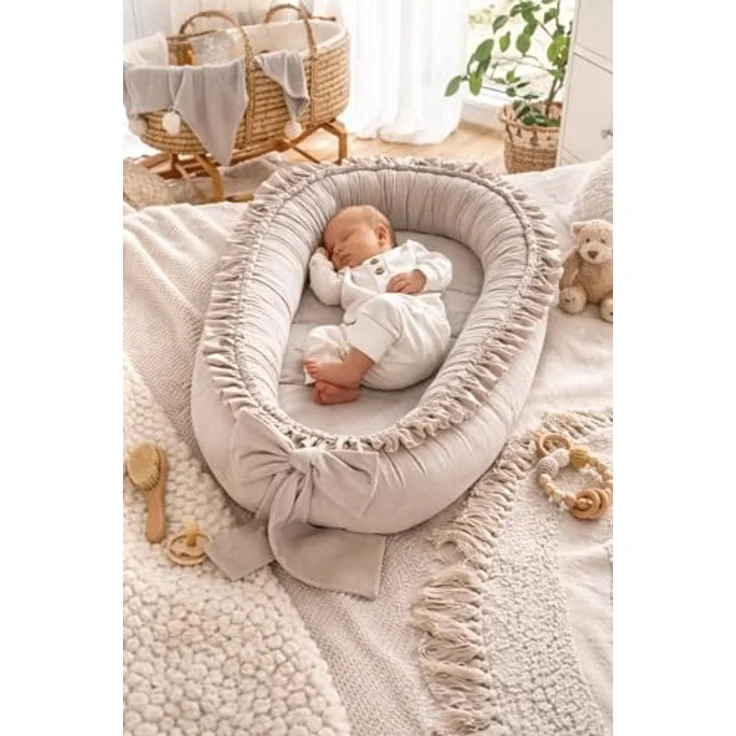 Babynestchen Neugeborene – Babynest Velvet – Nestchen Baby für Babybett & Kinderbett – Babykokon Tragbar – OEKO-TEX zertifiziert – Zubehör Babybett – Sand Velvet – Bild 2