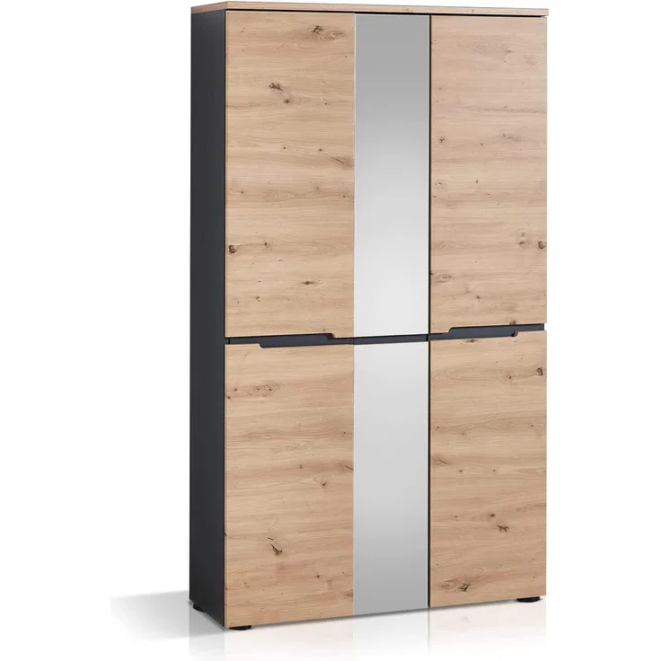 Möbel-Eins MAILAND 3trg. Garderobenschrank, Material Dekorspanplatte, Artisan Eiche Nachbildung/graphitfarbig