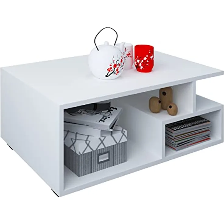 MID.YOU Couchtisch, Weiß, rechteckig, 80x40x50 cm, mit offenem Fach, einfacher Aufbau