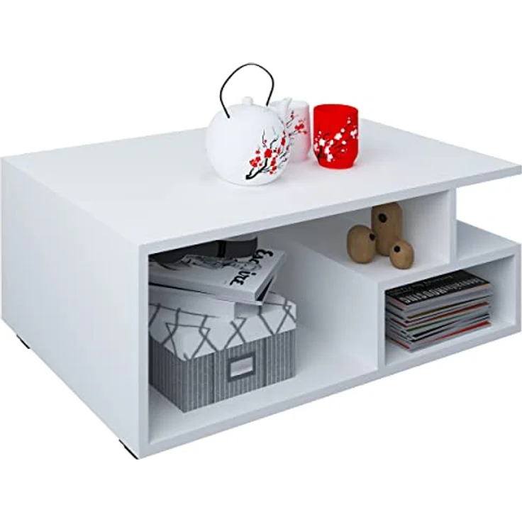 MID.YOU Couchtisch, Weiß, rechteckig, 80x40x50 cm, mit offenem Fach, einfacher Aufbau – Bild 1