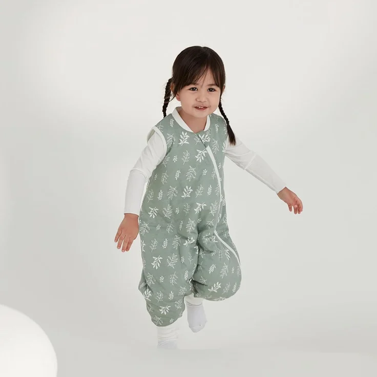 Duomiaomiao Baby Schlafsack, 1x Winterschlafsack, 2.5tog-grüne Blätter, 95cm / Babygröße 100-110cm, 100% Baumwolle – Bild 1
