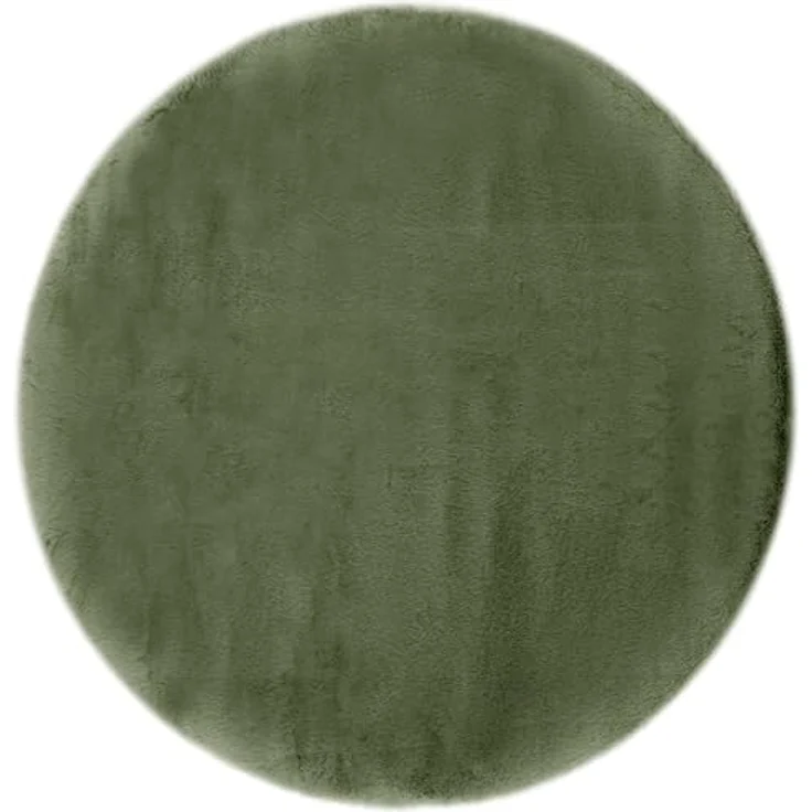 -LUXOR- living Kunstfell Coste Flauschiger Teppich Schlafzimmer - ideal zur Verwendung als Bettvorleger Schlafzimmer - gemütlicher Fellteppich Lammfell Imitat 120 cm rund dunkelgrün – Bild 1