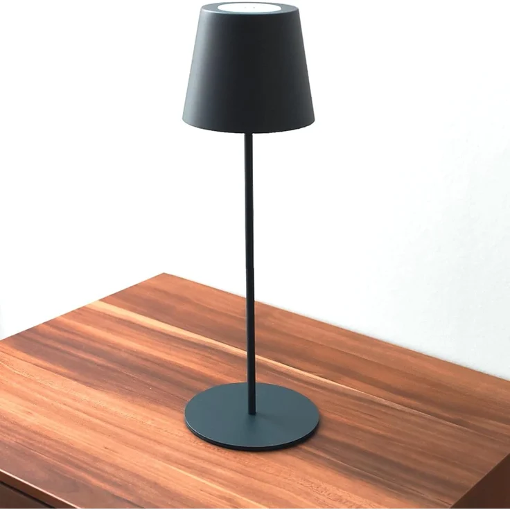 TRANGO LED Tischleuchte, Anthrazit LED Tischlampe 2017-03A kabellos & Touch stufenlos dimmbar 3 Watt 2700K warmweiß IP44 Spritzwassergeschützt Tischleuchte Akku Aufladbar, für Schlafzimmer Garten Restaurant Bar Terrasse Camping – Bild 6