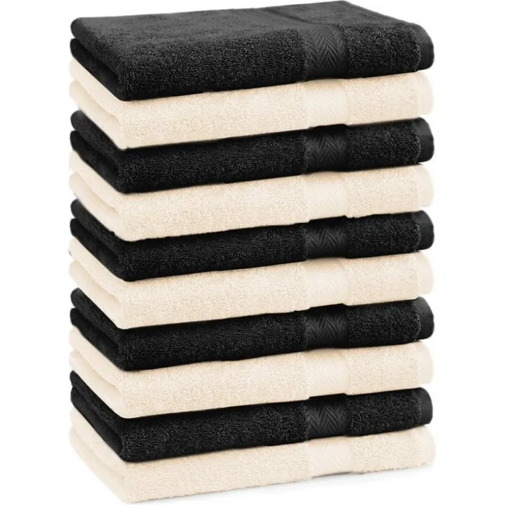Betz Gästehandtücher 10 Stück Gästetuch Set Premium 30x50 cm Farbe beige und schwarz, 100% Baumwolle (Set, 10-St)