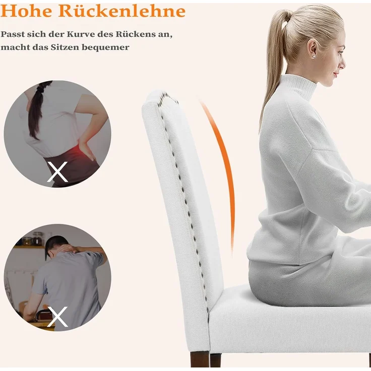 Sweetcripy Esszimmerstühle 2er-Set, hochwertiger gepolsterter Esszimmerstuhl aus Leder mit Nagelkopfbesatz und Holzbeinen, Esszimmerstuhl für Schlafzimmer, Wohnzimmer, Esszimmer, Grau – Bild 5