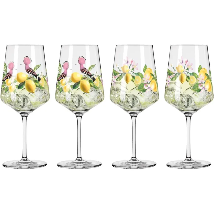 Ritzenhoff 'SOMMERTAU' Glas-Set 4-teilig, Kristallglas bunt gemustert, 9.3 x 22.5 x 9.3 cm, spülmaschinengeeignet