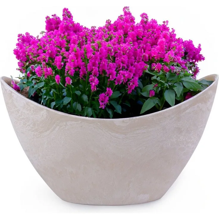 matches21 HOME & HOBBY Blumentopf Hohe Pflanzschale oval Vintage sand-beige 20 x 12 cm wetterfest (1 St), Schiffchen Deko-Schale als Tischdeko Blumen-Schale Outdoor Garten-Deko