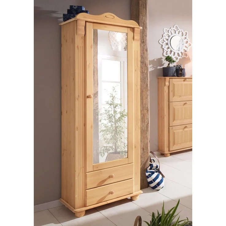 Home affaire Garderobenschrank Adele mit Spiegel, Breite 63 cm, mit 2 Schubladen, aus massiver Kiefer, FSC® – Bild 1