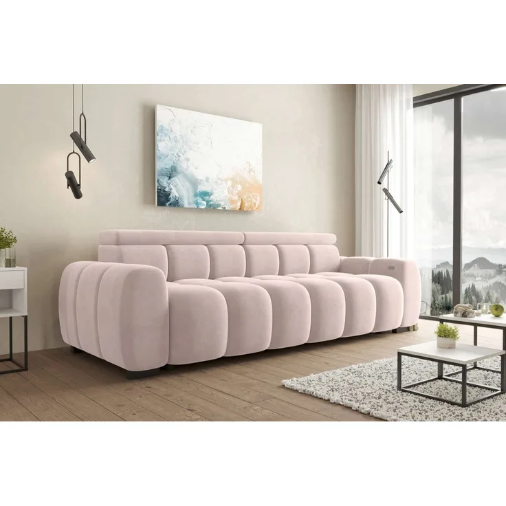 99rooms Alessio Bigsofa Velours TIFFANY Beige mit Sitztiefenverstellung Lieferung Wohnung