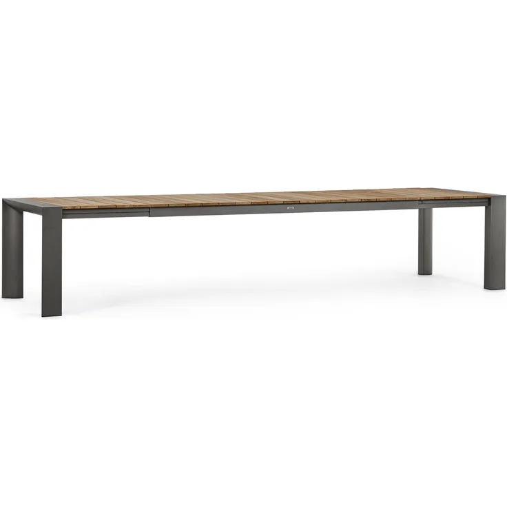 Gartentisch Norema aus Aluminium und Teakholz, modern mit Ausziehfunktion, anthrazit natur, für 10–14 Personen
