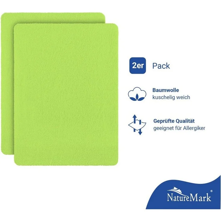 NatureMark Spannbettlaken Frottee Spannbettlaken, 80% Baumwolle / 20% Polyester, Gummizug: rundum, (2 Stück), 2er Set Kinder Spannbettlaken Frottee, Spannbetttuch 80% Baumwolle / 20% Polyester, für Babybett und Kinderbett, 70x140 cm - Apfel grün – Bild 1