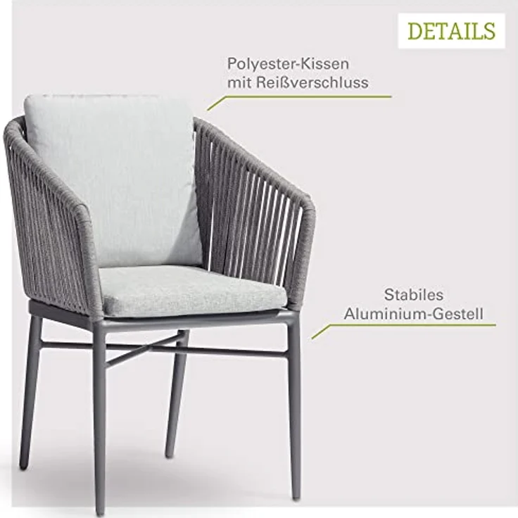acamp Gartenstuhl Manhattan grau 6er Set Aluminium – Bild 5