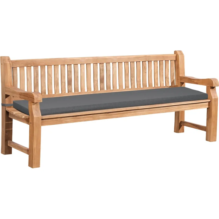 Gartenbank Teakbank DABEL - Holz Dunkelgrau 220x61x93 cm | Holzbank 220 Cm Mit Sitzkissen Gartenbank Sitzbank Mit Lehne Wetterfest Bank Garten