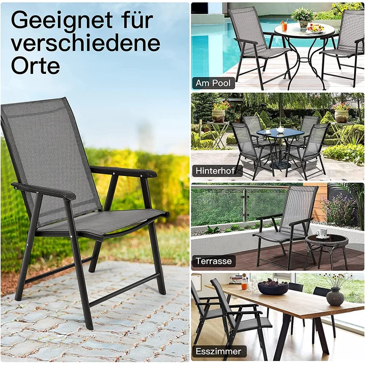 COSTWAY 2er Set Gartenstuhl Klappstuhl Terrassenstuhl bis 110kg, Campingstuhl klappbar, Klappsessel Terrassenstühle Lehnstuhl für Pool, Garten, Rasen – Bild 2