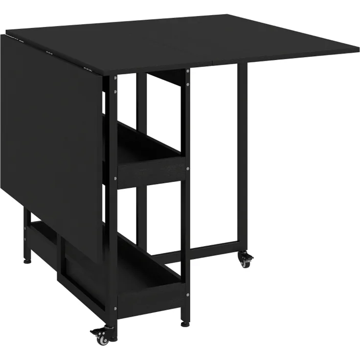 JARDJ Klappbarer Esstisch im Industriedesign, für bis zu 4 Personen, offene Regale, flexibel, Metall, Spanplatte, Schwarz