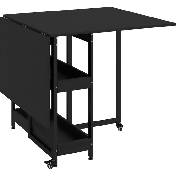 JARDJ Klappbarer Esstisch im Industriedesign, für bis zu 4 Personen, offene Regale, flexibel, Metall, Spanplatte, Schwarz – Bild 1