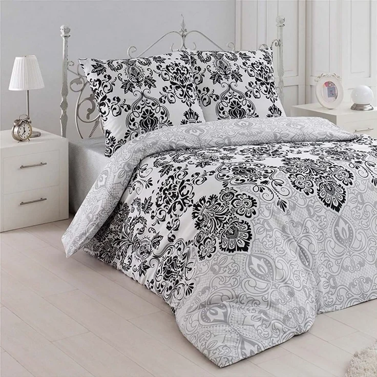 Buymax Bettwäsche Wendebettwäsche, Bettbezug-Set, Renforcé 100% Baumwolle, 2 teilig, 135x200 cm, elegant, mit Reißverschluss, Barock, Weiß, Grau – Bild 1