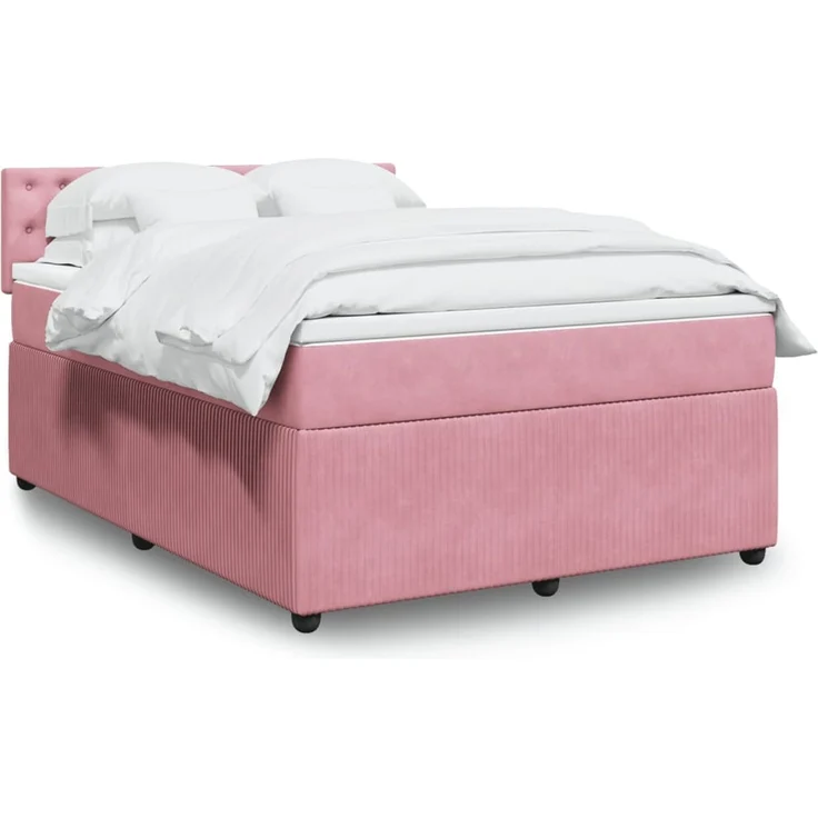 vidaXL Boxspringbett mit Matratze Rosa 140x190 cm Samt 3290051 – Bild 1