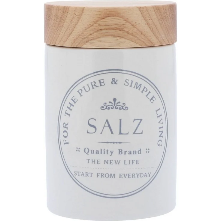 KHG Vorratsdose für Salz aus Steinzeug mit Akazienholz‑Deckel – im Landhausstil, Steingut, Aufbewahrungsdose für Salz – schützt Aroma da luftdicht verschließbar – Bild 5