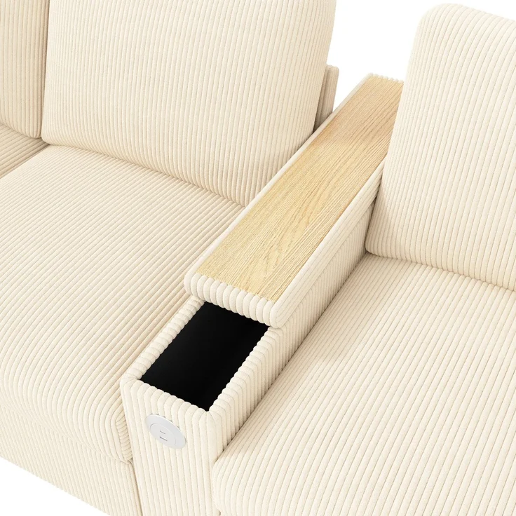Big-Sofa mit Mehrfachsteckdosen und Stauraum, USB und Type-C, 4-Sitzer, inkl. loser Rückenkissen, Cord Bezug – Bild 10