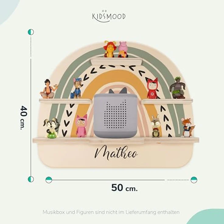 Kidsmood - Tonie Regal personalisiert mit Namen – Wandregal für Toniebox 2 & Figuren | Abgerundete Ecken & Kanten Inkl. Metallplättchen für Tonie Hörfiguren | Kinderzimmer Regal für Mädchen & Jungen – Bild 3