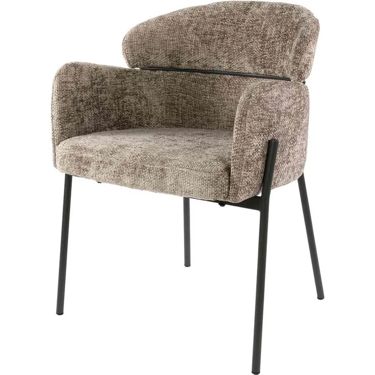 Armstuhl Vura 2er-Set mit Chenille-Bezug und Metallgestell, Champagne